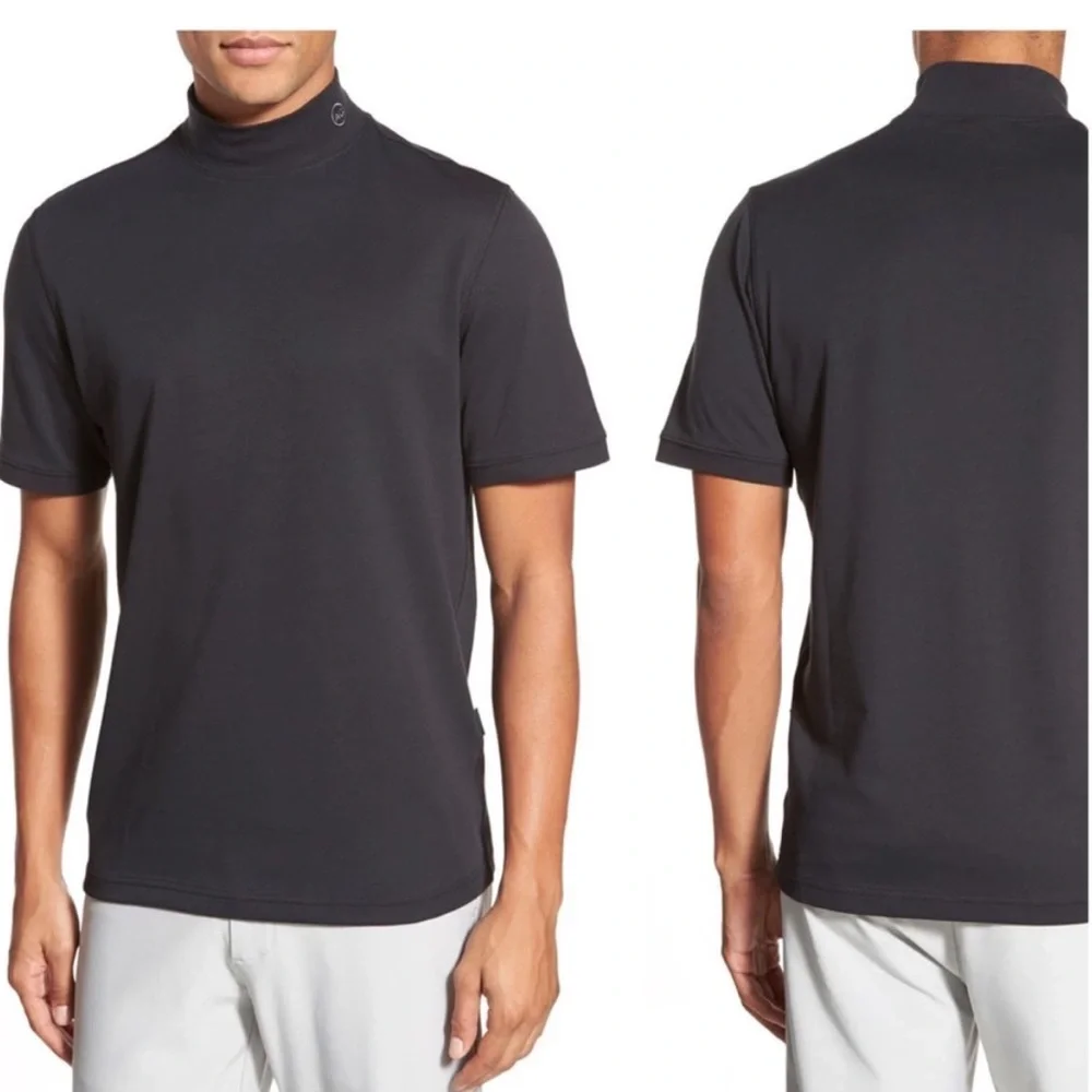AG Adriano Goldschmid black short sleeve mock turtleneck Pima cotton large - Picture 1 of 10